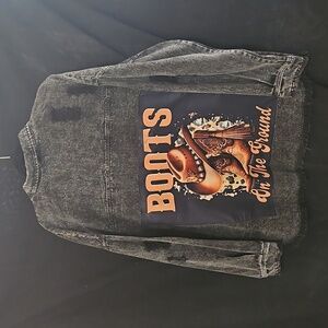 Vanilla Bay Gray Denim Jacket with Western Graphic